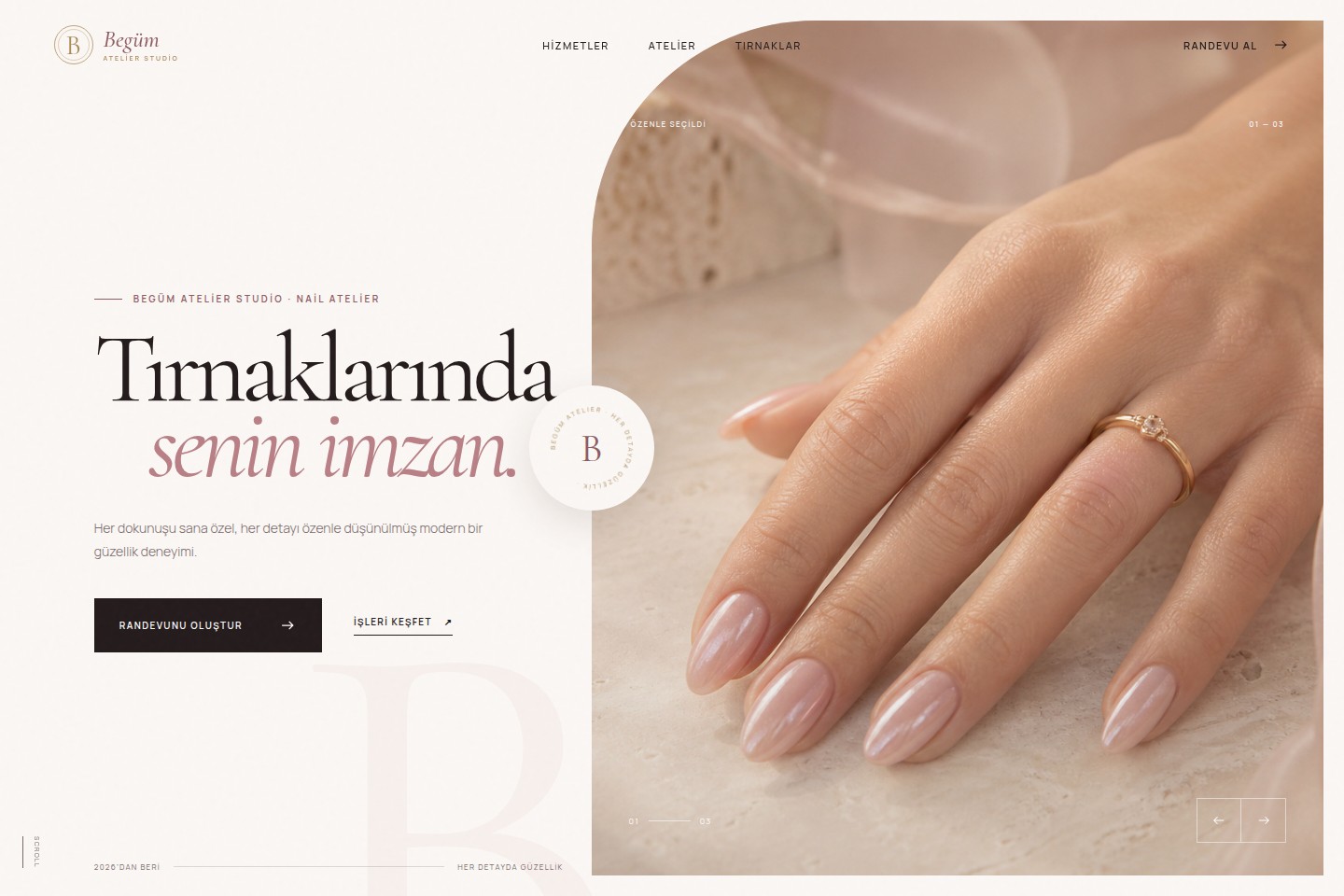 Begüm Atelier Studio web sitesi ana sayfası